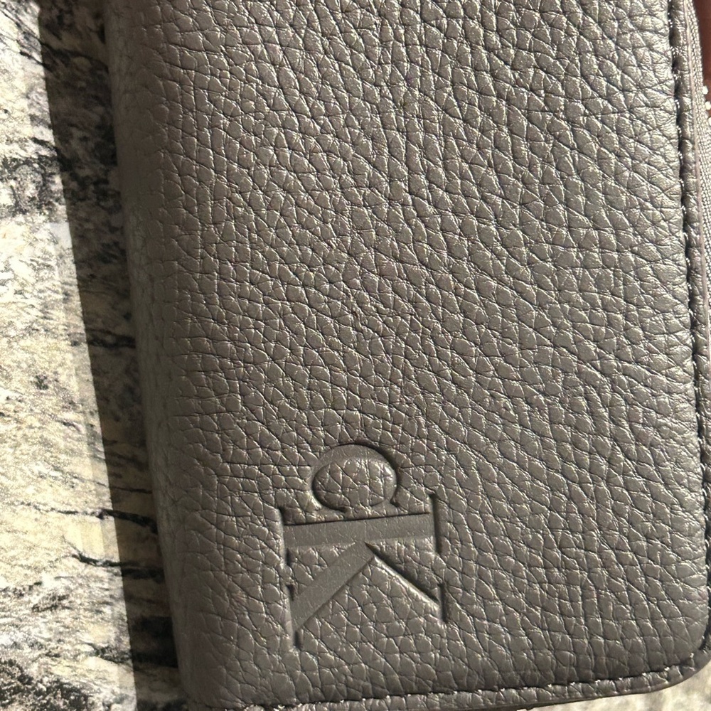 Calvin Klein gray pebbled leather zip wallet